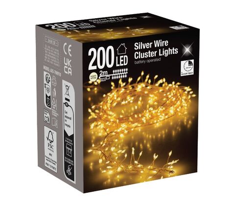 Klynge lyskæde 200 LED sølvtråd L 2 meter