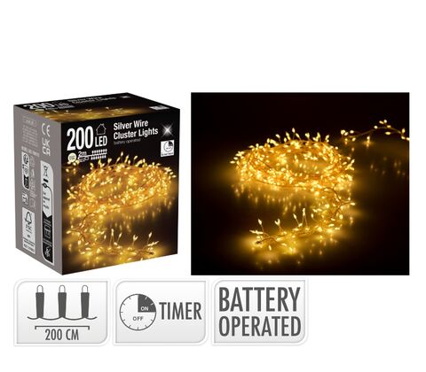 Klynge lyskæde 200 LED sølvtråd L 2 meter